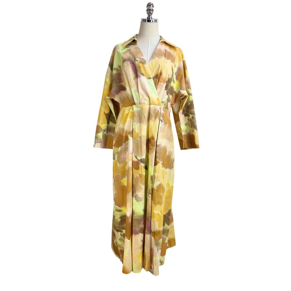 Exquise Brooklyn Dress Cotton Yellow Orange Pastels Watercolor Printed NO BELT